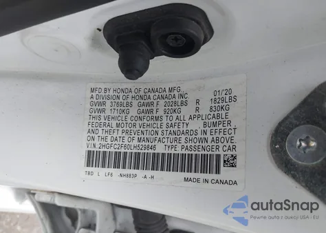 2020 Honda Civic Lx from USA, damaged, VIN 2HGFC2F60LH529846